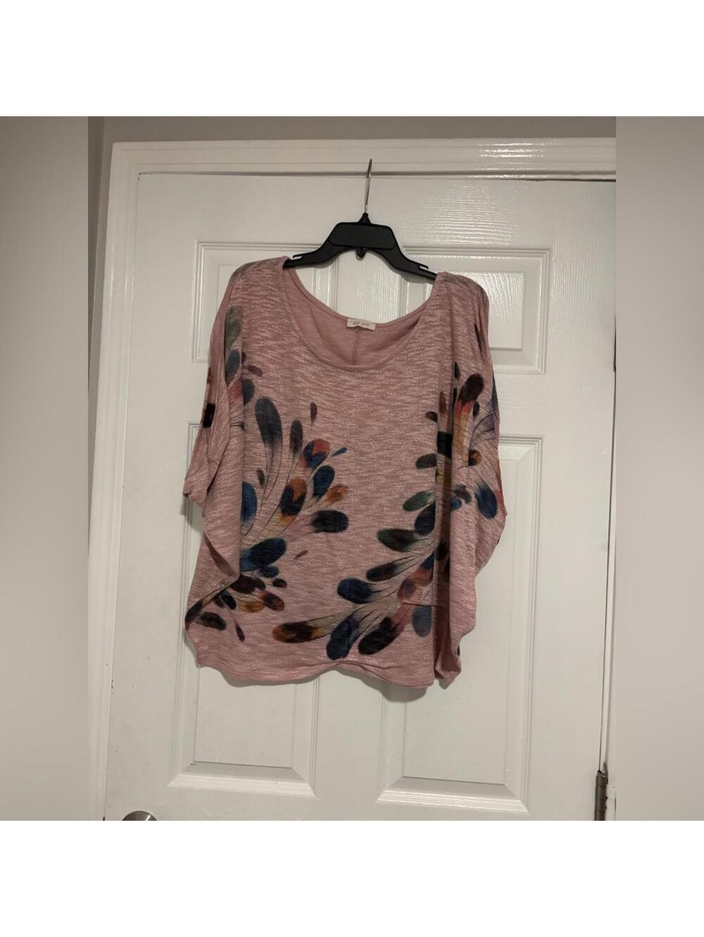 Phil Love Pink Knit Sweater with Multicolor Leaf Print